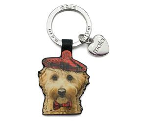 Mala Cocos Tartan Hat Maltipoo Cavapoo Cockapoo Leather Dog Keyring (Tan)