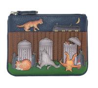 Mala Leather Alley Cats Coin & Card Purse - Genuine Leather Cat Design Wallet with RFID Protection, Card Slots & Gift Dust Bag - Tomcat, Ginger & Grey Cats - 12 × 9.5 × 1 cm (Navy)