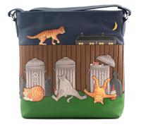 Mala Leather Alley Cats Leather Crossbody Bag Genuine Leather - Appliqué Ginger Tom & Grey Cat Design with Moonlight Scene - Adjustable Strap - 23 × 25 × 6 cm