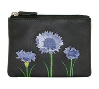 Mala Leather Amana Coin Purse with Cornflower Design - Black