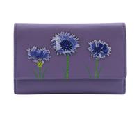 Mala Leather Amana Cornflower Garden Leather Purse - Floral Appliqué Wallet with RFID Protection, 9 Card Slots, ID Window, Zip Coin Pocket - Gift Dust Bag Included (Purple)