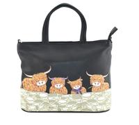 Mala Leather Bella Highland Cow Family Leather Multiway Grab Bag - Black