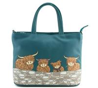 Mala Leather Bella Highland Cow Family Leather Multiway Grab Bag - Teal