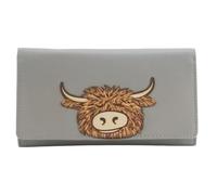 Mala Leather Bella Highland Cow Matinee Purse - Limited Edition Genuine Leather RFID Women’s Wallet with Card Slots, ID Window, Zipped Pockets & Note Sections - 18 × 10 × 2.5 cm (Grey)