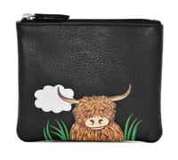 Mala Leather Bella Highland Cow RFID Coin Purse Leather Card & Change Wallet Key Loop 12 x 10 cm with Gift dustbag (Black)