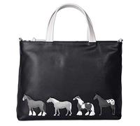Mala Leather Best Friends Horses Grab Bag with Shoulder Strap 7212-65 (Black)