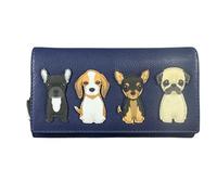 Mala Leather Best Friends Sitting Dogs Matinee Purse - RFID Protected Leather Wallet - Dog Appliqué - Gift for Dog Lovers - 17 x 10 x 3 cm (Navy)
