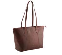 Mala Leather Bloomsbury Tan Leather Shopper Bag - Zip Top Shoulder Tote - Burgundy