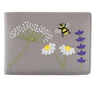 Mala Leather Blossom Bee and Daisy Embroidered Card/ID Holder RFID Protected (Grey)