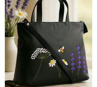 Mala Leather Blossom Floral & Bee Multiway Leather Grab Bag - Black