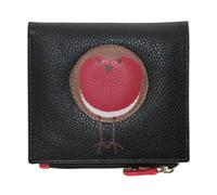 Mala Leather Bobbie Robin Bird Small Purse Genuine Leather Wallet - RFID Protected - 5 Card Slots, ID Window, Coin & Note Pockets - Gift Dust Bag - 10 × 9 × 2 cm - Black & Red