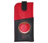 Mala Leather Bobbie Robin Glasses Case Wide Fit Genuine Leather - Red & Black Slip-In Case with Popper Tab Fastener, Pen Holder & Dust Bag - 16 × 8 × 3 cm (Black)