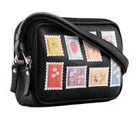 Mala Leather Botanists Floral Post Stamp Double Zip Mini Crossbody Bag for Women - Compact Travel & Everyday Shoulder Bag with Adjustable Strap, Magnetic Pocket & Dust Bag, 19 x 13 cm (Black)