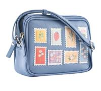 Mala Leather Botanists Floral Post Stamp Double Zip Mini Crossbody Bag for Women - Compact Travel & Everyday Shoulder Bag with Adjustable Strap, Magnetic Pocket & Dust Bag, 19 x 13 cm (Blue)