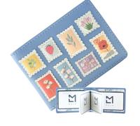 Mala Leather Botanists Post Floral Stamp ID & Card Holder RFID - Removable Insert Wallet, Holds 12 Cards, Leather Travel Pass Holder with Dust Bag (Blue)