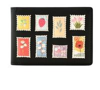 Mala Leather Botanists Post Floral Stamp ID & Card Holder RFID - Removable Insert Wallet, Holds 12 Cards, Leather Travel Pass Holder with Dust Bag (Black)