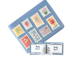 Mala Leather Botanists Post Floral Stamp ID & Card Holder RFID - Removable Insert Wallet, Holds 12 Cards, Leather Travel Pass Holder with Dust Bag (Blue)