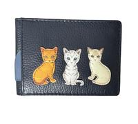 Mala Leather Cat Appliqué ID & Card Holder - Genuine Nappa Leather - 12 Slot Compact Purse - 10 x 7 x 1 cm (Navy)