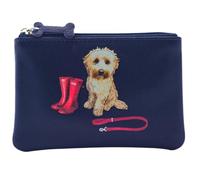 Mala Leather Coco’s Walk Coin Purse - Navy Leather Maltipoo Dog RFID Key & Change Purse with Zip - 12 cm