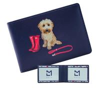 Mala Leather Coco’s Walk Dog Leather ID & Card Holder RFID - Navy Slim Card Wallet for Travel Pass & ID, Holds 12 Cards, Dust Bag Included