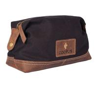 Mala Leather Cotton Canvas Washbag with Oiled Hunter Leather Trim - Black