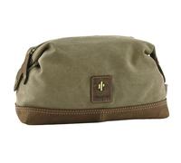 Mala Leather Cotton Canvas Washbag with Oiled Hunter Leather Trim - Khaki