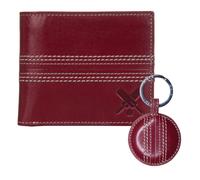 Mala Leather Cricket Gift Set - Leather RFID Wallet & Hand-Stitched Cricket Ball Keyring - Cherry Red