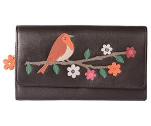 Mala Leather Cute Robin Black RFID Protected Flapover Purse - Luxury Leather, 13 Card Slots, 2 Slip Pockets, 1 ID Window, Gift Dustbag Included