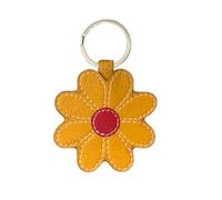 Mala Leather Daisy Keyring for Women - Genuine Soft Leather Key Ring Charm - Cute Floral Bag Accessory - Handmade Double-Sided Design - Gift Idea (8.5 x 5cm) (Tangerine)