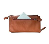 Mala Leather Double Zipped Glasses Case Holds 2 Pairs of Glasses - Genuine Soft Leather with Cleaning Cloth & Front Zip Pocket - 19 × 10 × 2 cm - Vision Care (Tan)