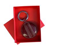 Mala Leather Edgbaston Cricket Ball Keyring - Hand Stitched - Gift Boxed - Cherry Red
