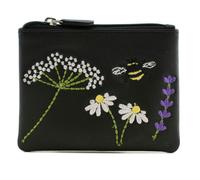 Mala Leather Embroidered Blossom Bee & Daisy Leather Coin Purse - Black