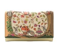 Mala Leather Foxglove Forest Large Trifold Purse - RFID Blocking Leather Wallet with Owl Fox Rabbit Hedgehog Design, 12 Card Slots, Zip Coin Pocket