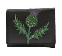 Mala Leather Hamilton Scottish Thistle Compact Leather Purse - Black