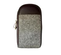 Mala Leather Herringbone Tweed Wide Fit Glasses Case - Zip Leather Spectacle Case, Fully Lined, Unisex, Gift Boxed (16 × 8 × 4 cm)