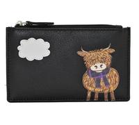 Mala Leather Highland Cow Coin & Card Purse - Black Soft Leather with RFID Protection - Appliqué Design with Dustbag