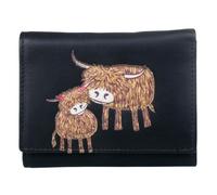 (Black) Highland Cow Leather RFID Small Trifold Purse