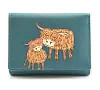 (Teal) Highland Cow Leather RFID Small Trifold Purse