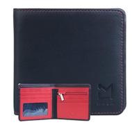 Mala Leather Hudson Slim Wallet with Coin Pocket - RFID Protected Soft Leather Men’s Wallet, Slim Bifold with Zipped Coin Section, ID Window, Notes & Card Slots - Black/Blue (Black/Red)