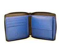 Mala Leather Hudson Zip Around Wallet - RFID Protected Soft Leather Wallet for Men - Coin Pocket, Note Section, 4 Card Slots - Funky Inner Colours, Gift Boxed - 11.5 x 10 x 2 cm (Black/Blue)
