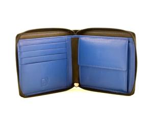 Mala Leather Hudson Zip Around Wallet - RFID Protected Soft Leather Wallet for Men - Coin Pocket, Note Section, 4 Card Slots - Funky Inner Colours, Gift Boxed - 11.5 x 10 x 2 cm (Black/Blue)
