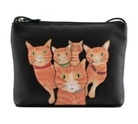 Mala Leather Kitty Crew Small Leather Cross Body Bag with Ginger Cat Appliqué - Black