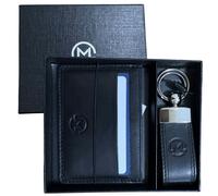 Mala Leather Men’s Gift Set - Leather Card Holder & Matching Keyring - Black