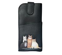 Mala Leather Meowfia Cats Wide Fit Leather Glasses Case - Dark Grey