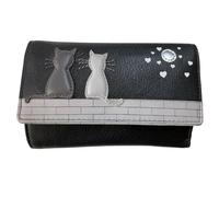 Mala Leather Midnight Black & Grey Cat RFID Trifold PURSE 3535 35 midnight
