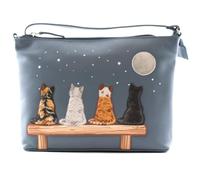 Mala Leather Midnight Cats Ladies Leather Crossbody Bag with Cat Appliqué | Adjustable Strap, Zip Pockets, 28 x 19 x 6 cm, Shoulder Handbag