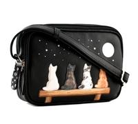 Mala Leather Midnight Cats Mini Crossbody Bag with Adjustable Strap | Genuine Leather, Double Zip, 18.5 x 13 x 5 cm, Cat Handbag