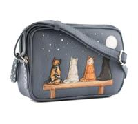 Mala Leather Midnight Cats Mini Crossbody Bag with Adjustable Strap | Genuine Leather, Double Zip, 18.5 x 13 x 5 cm, Cat Handbag