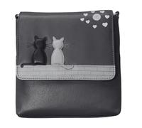 Mala Leather Midnight Cats Mini Leather Crossbody Bag - Soft Premium Leather, Adjustable Strap, 'Midnight Cats' Appliqué Design, Compact with Card Slots, Comes with Dustbag (Grey)