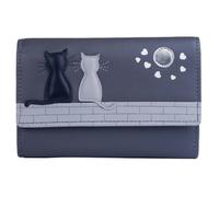 Mala Leather Midnight Cats Trifold Purse - Genuine Leather, RFID Protected - Grey